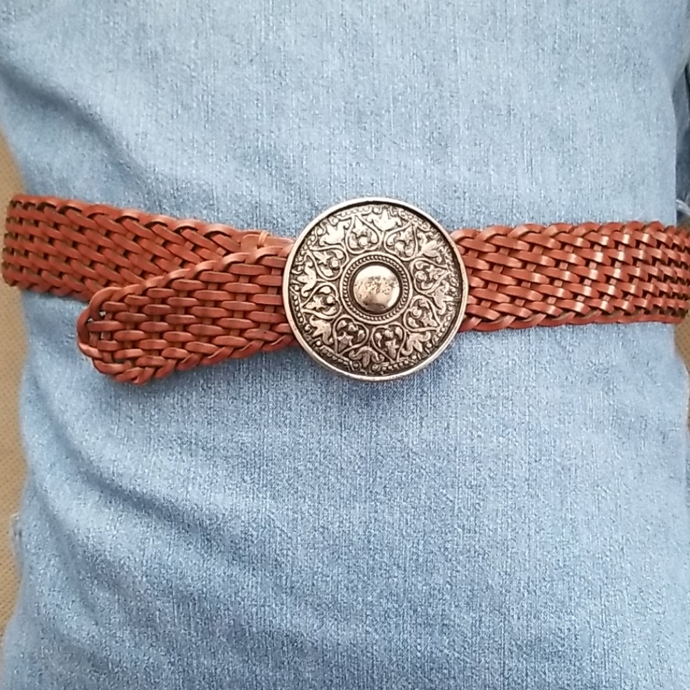 Fossil Brown Woven Leather Belt Size L